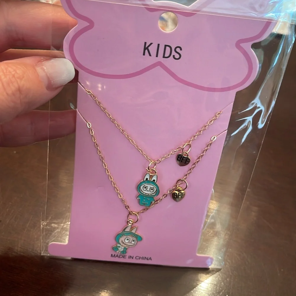 Cartoon monsters Labubu Gold toned BFF best friends set of two Necklaces